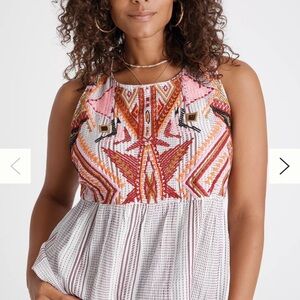 Anthropologie Dolan Left Coast Colorful Embroidered Babydoll Top. Size M